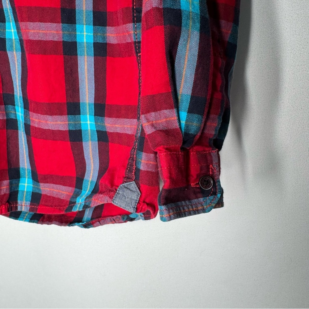 ❤️3/$30 Lucky Brand Boys Hooded(removable) Plaid Shirt Shacket Red/Blue Size 5/6 - Picture 4 of 9